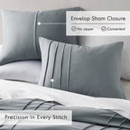 Full/Queen size Pleated Pre-Washed Microfiber Comforter Set in Blue Grey