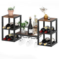 Industrial Wood Metal Wall Mounted Wine Rack Shelf with Glass Holders