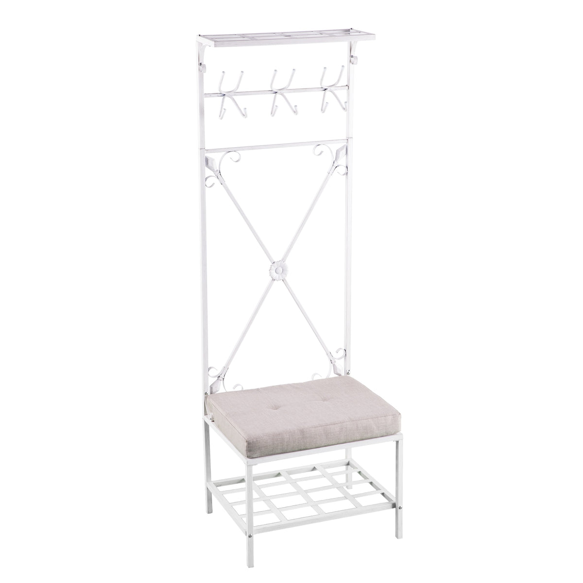 Dovanti Entryway Hall Tree Bench with Storage - Distressed White