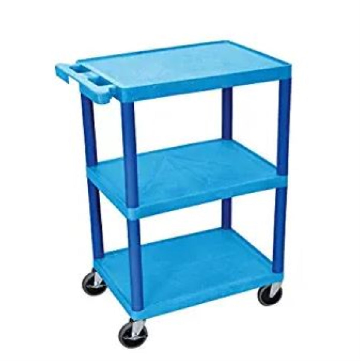 Ergode Structural Foam Plastic 34 Inch  H Mobile Multipurpose Utility Cart With 3 Shelves, Push Handle  Blue, Great For Garage, Shop