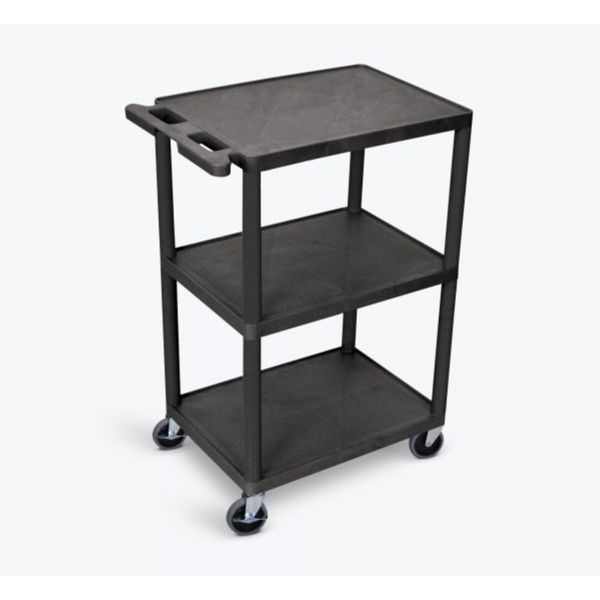 Ergode 43 Inch  H Mobile Structural Foam Plastic Multipurpose Utility Cart With 3 Shelves And Push Handle  Black, Great For Garage,