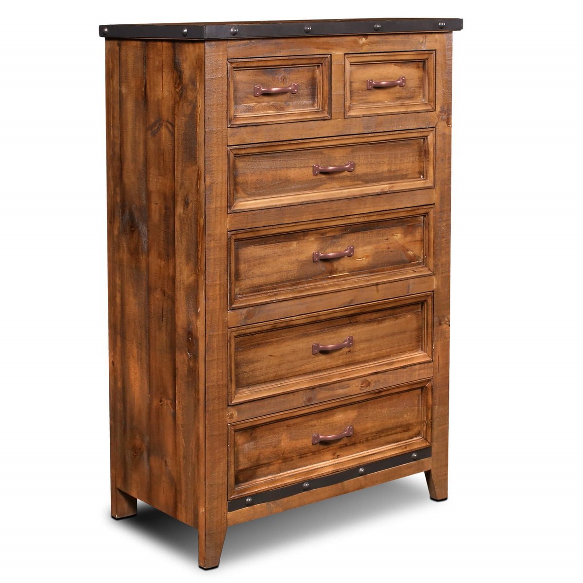Sunset Trading Rustic City 6 Drawer Chest| Industrial Metal Accents