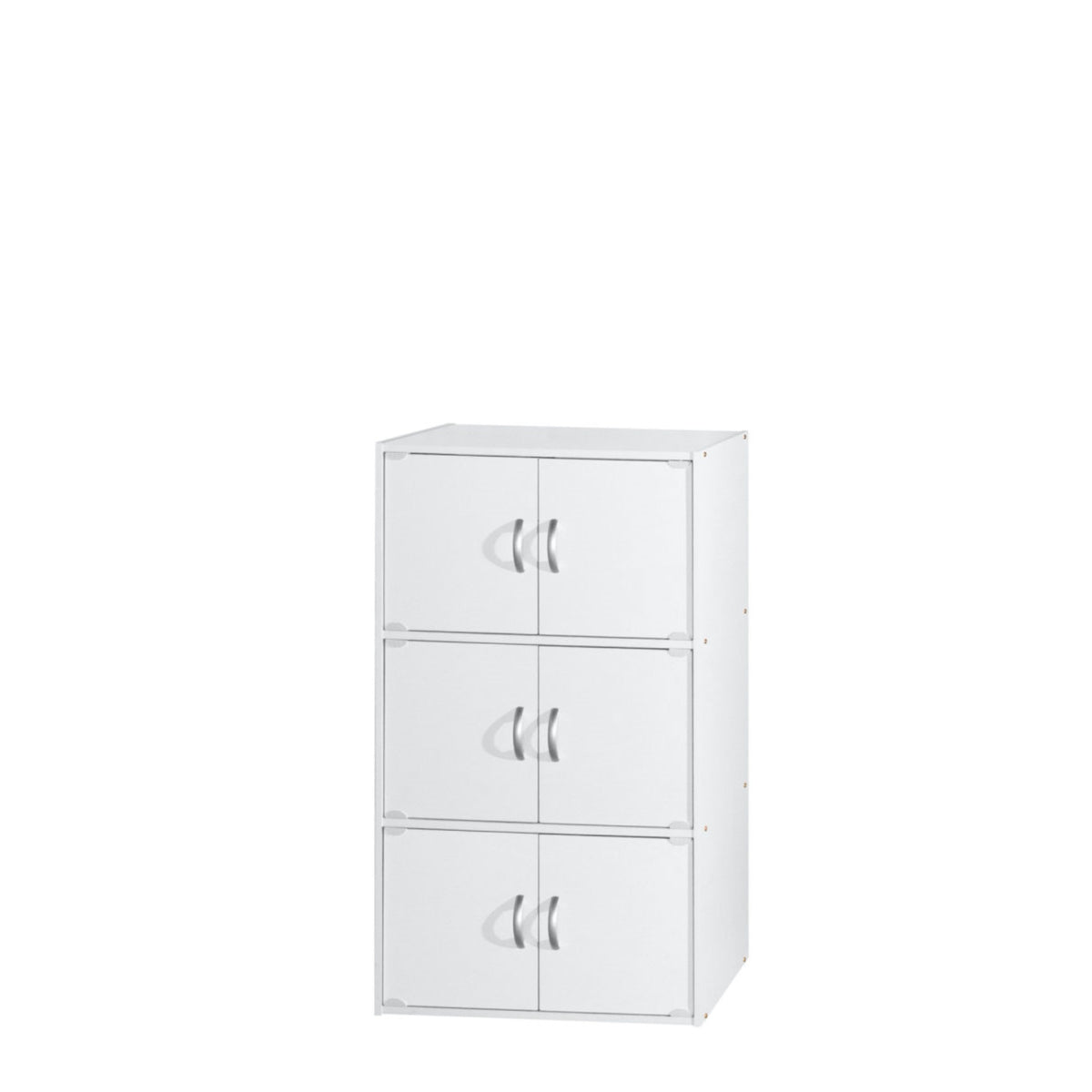 Hodedah 3-Shelf, 6-Door Bookcase in White