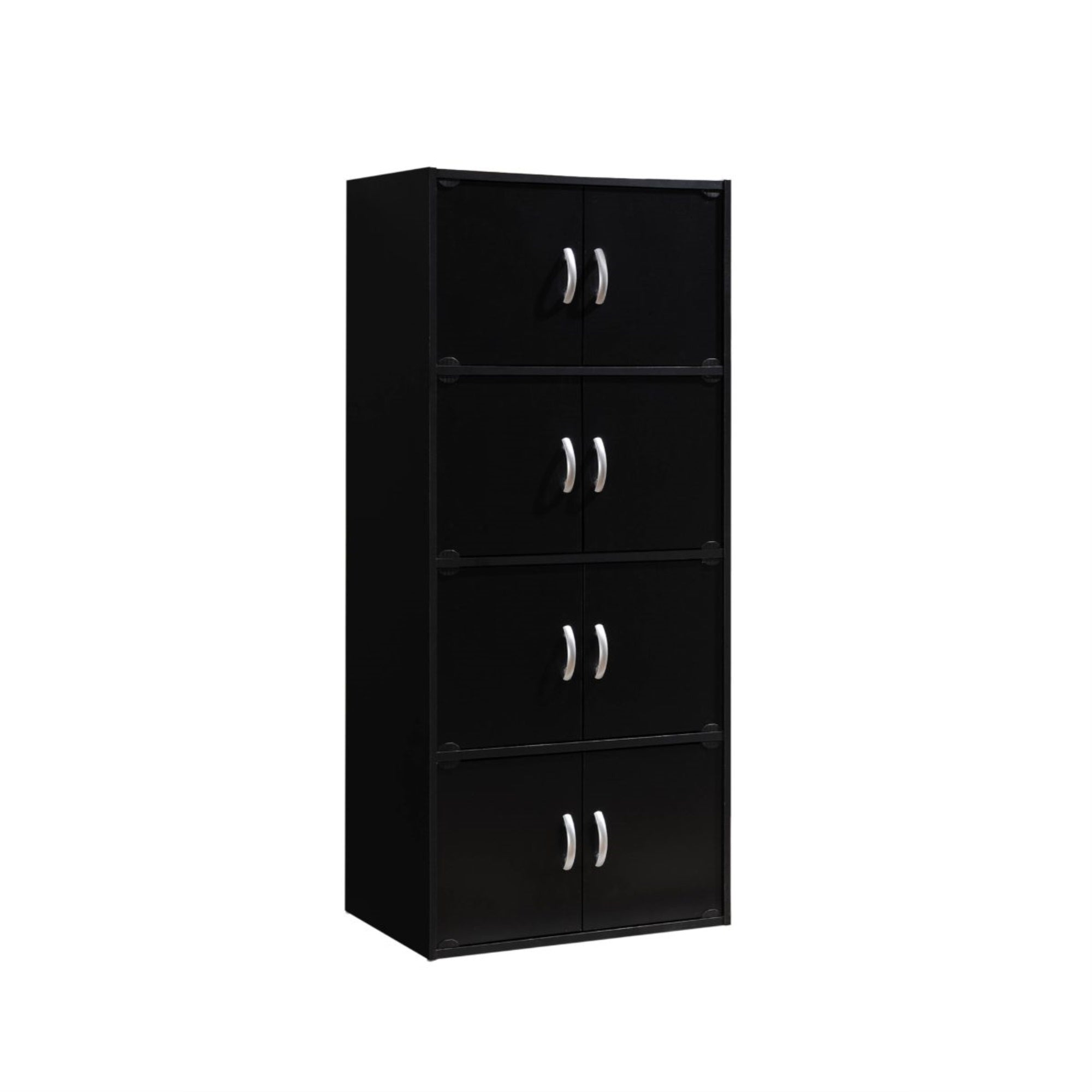 Hodedah 4-Shelf, 8-Door Bookcase Cabinet in Black