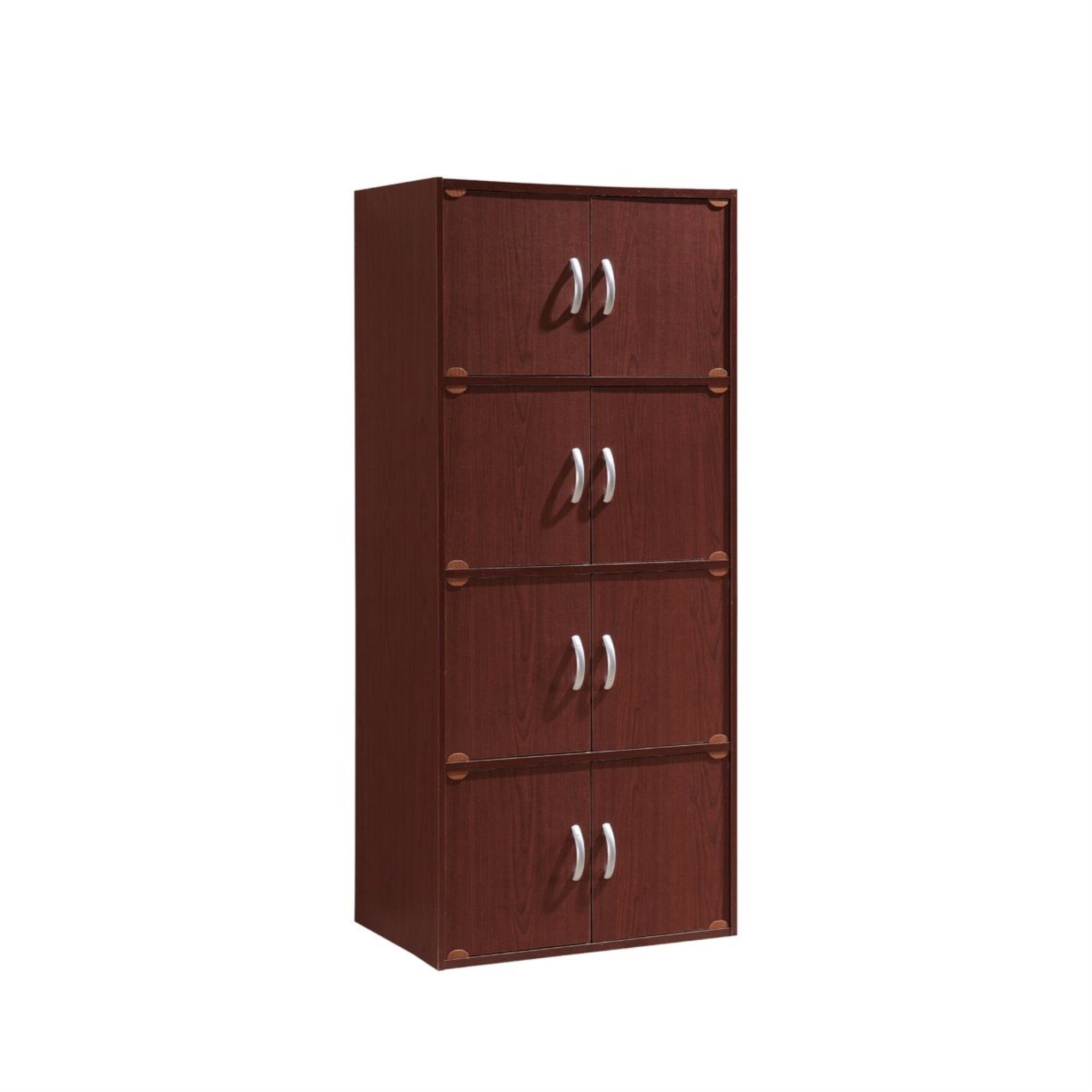 Hodedah 4-Shelf, 8-Door Bookcase Cabinet in Mahogany