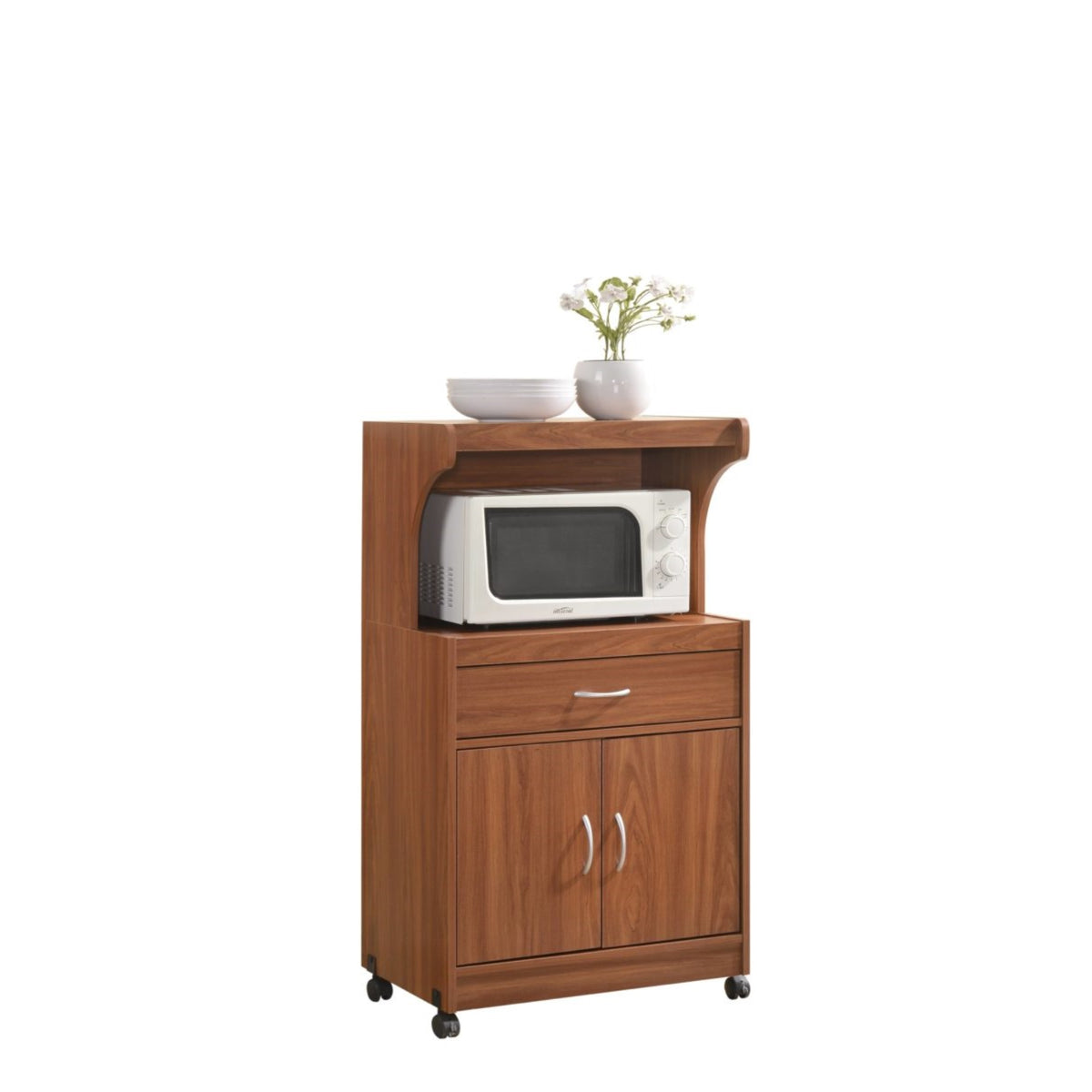 Hodedah Microwave Kitchen Cart In Cherry
