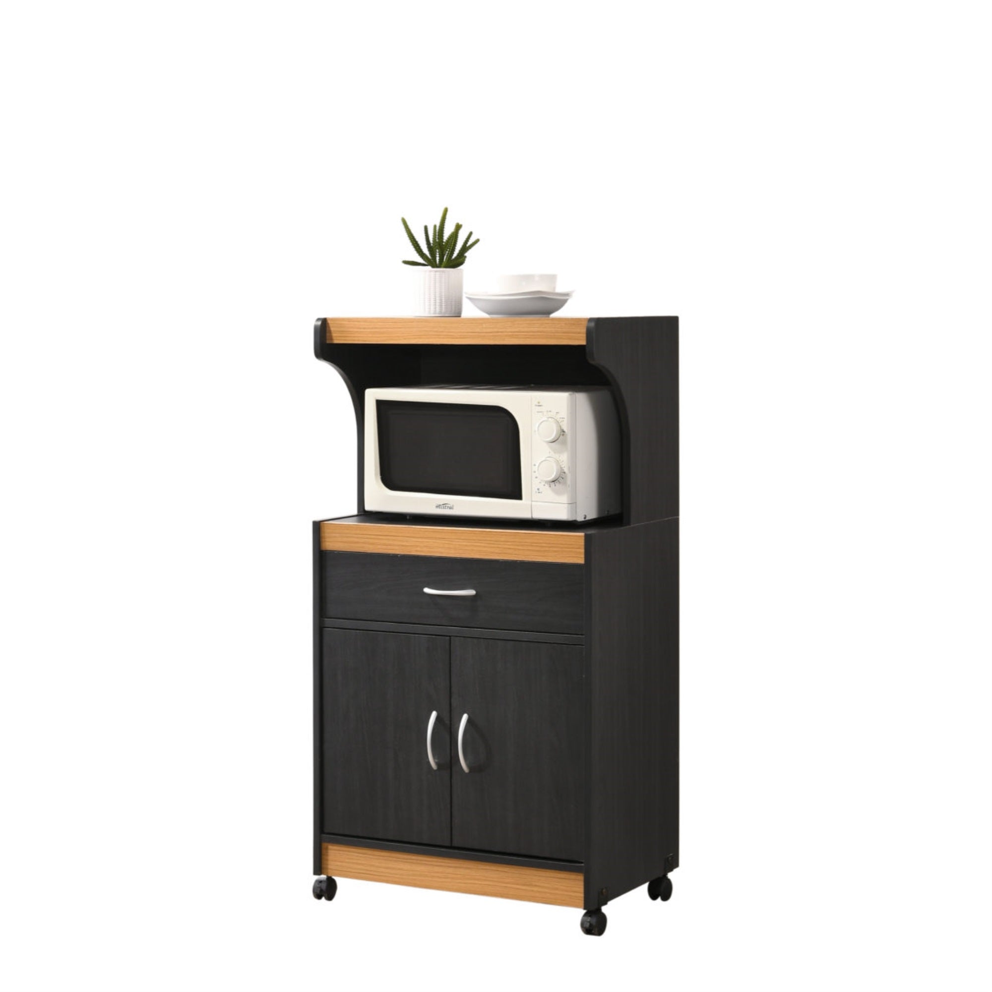 Hodedah Microwave Kitchen Cart in Black-Beech