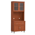 Hodedah Kitchen Cabinet with Top and Bottom Enclosed Cabinet Space in Cherry