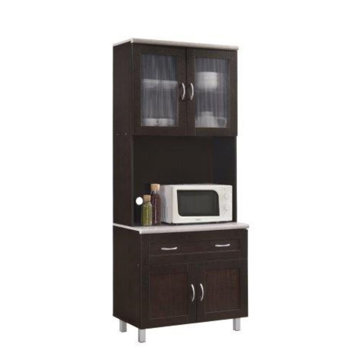 Hodedah Kitchen Cabinet With Top And Bottom Enclosed Cabinet Space In Chocolategrey