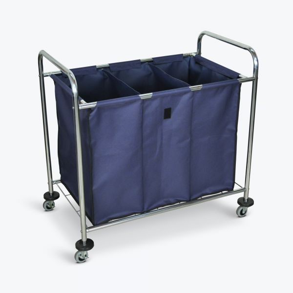 Luxor Industrial Laundry Cart W/ Steel Frame & Navy Canvas Bag W/ Dividers