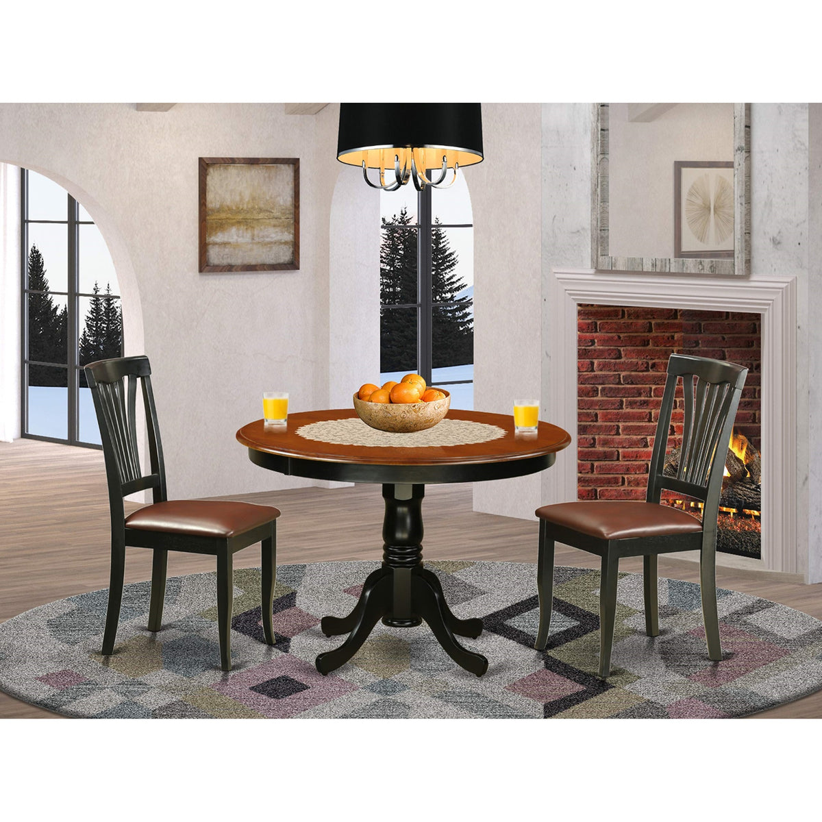 East West Furniture HLAV3-BCH-LC 3 Piece Dinette Set for Small Spaces Contains a Round Dining Table with Pedestal and 2 Faux Leather Dining Room Chairs, 42x42 Inch, Black & Cherry