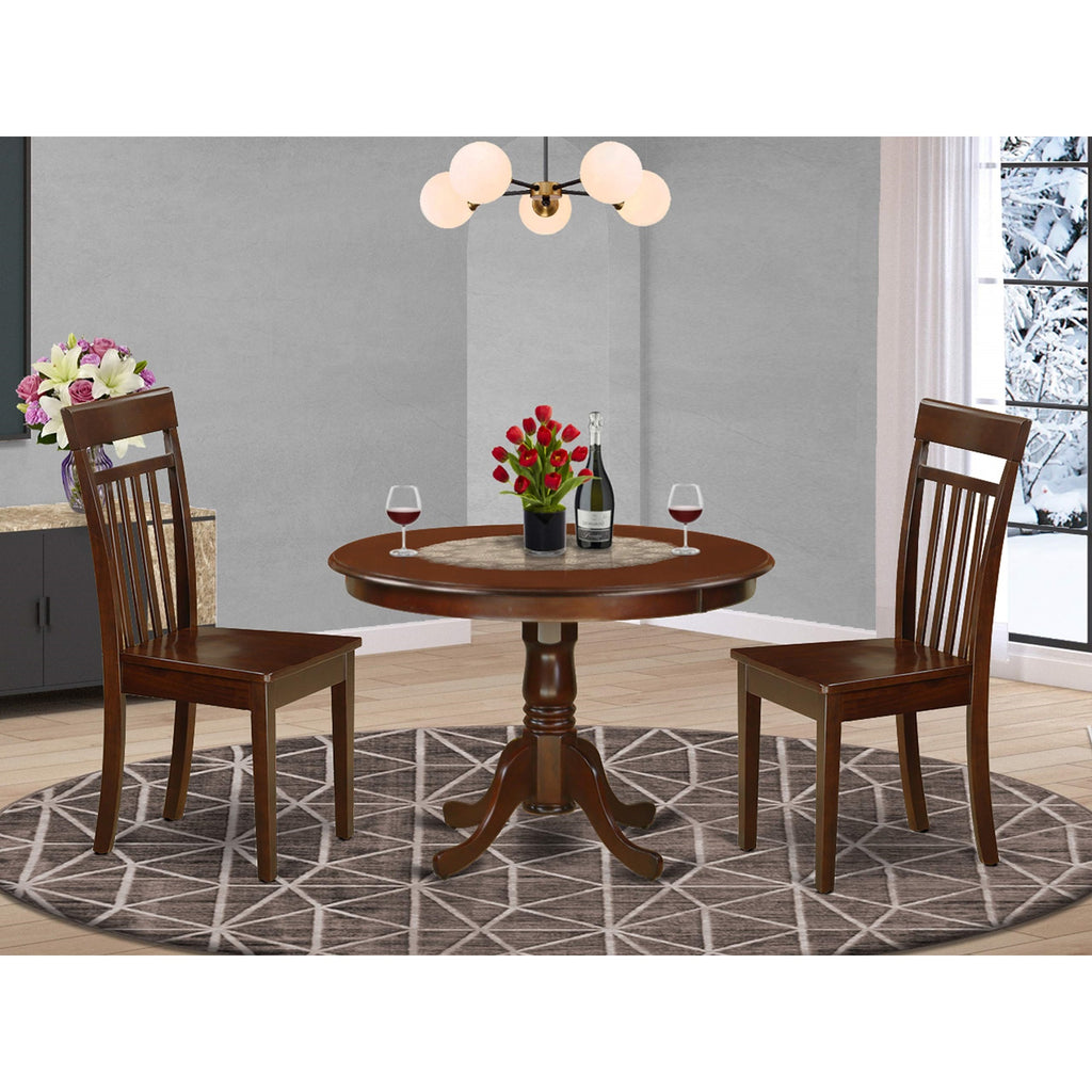 East West Furniture HLCA3-MAH-W 3 Piece Kitchen Table Set for Small Spaces Contains a Round Dining Room Table with Pedestal and 2 Dining Chairs, 42x42 Inch, Mahogany