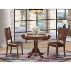 East West Furniture HLDU3-MAH-LC 3 Piece Dining Table Set for Small Spaces Contains a Round Dining Room Table with Pedestal and 2 Faux Leather Upholstered Chairs, 42x42 Inch, Mahogany