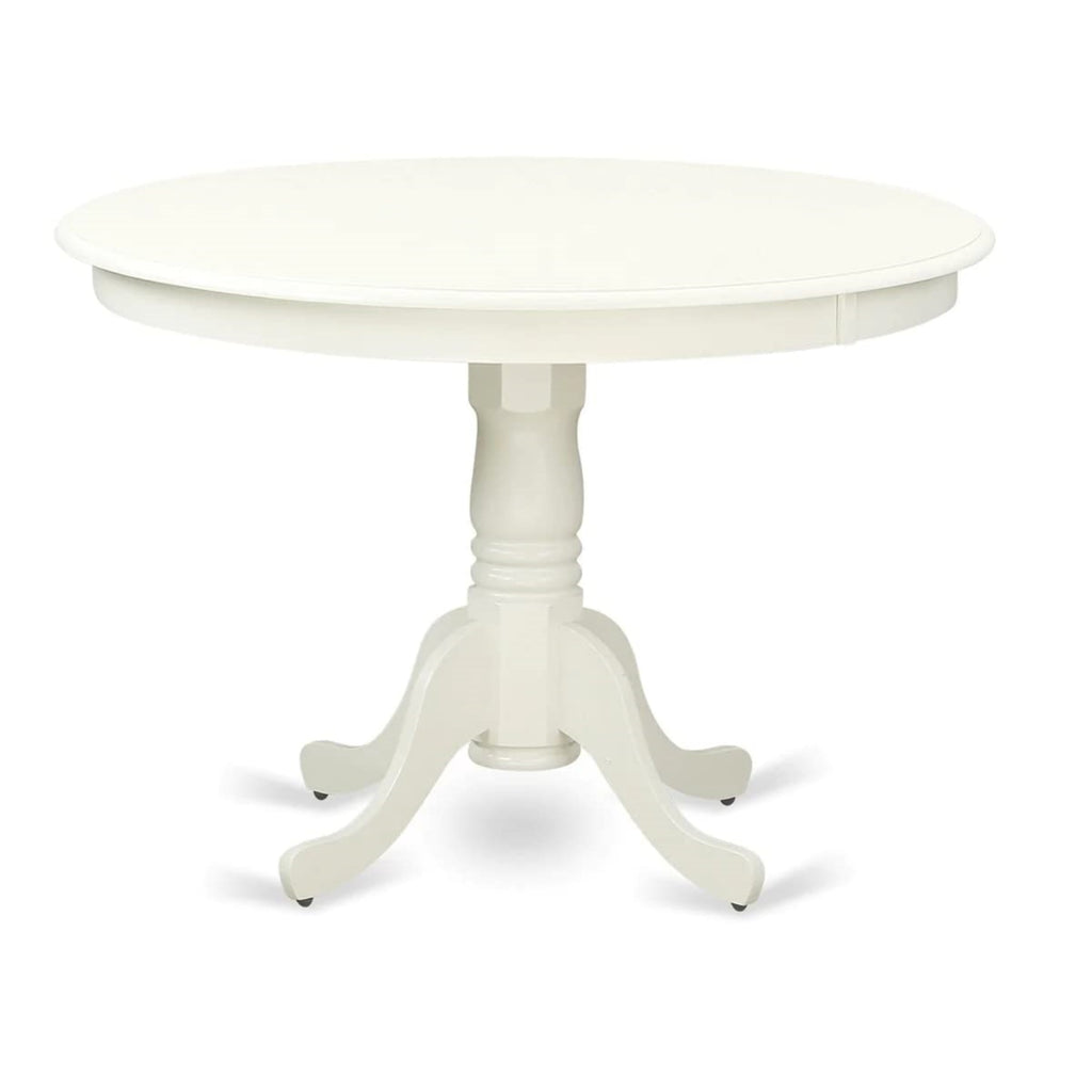 East West Furniture HLLG5-LWH-W 5 Piece Dinette Set for 4 Includes a Round Dining Room Table with Pedestal and 4 Dining Chairs, 42x42 Inch, Linen White