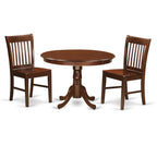 East West Furniture HLNO3-MAH-W 3 Piece Dining Table Set for Small Spaces Contains a Round Dining Room Table with Pedestal and 2 Wooden Seat Chairs, 42x42 Inch, Mahogany