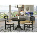 East West Furniture HLPF3-CAP-C 3 Piece Dining Room Furniture Set Contains a Round Kitchen Table with Pedestal and 2 Linen Fabric Upholstered Dining Chairs, 42x42 Inch, Cappuccino