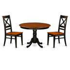 East West Furniture Hartland 3 Piece Set for Small Spaces Contains a Round Dining Room Table with Pedestal and 2 Wooden Seat Chairs, 42x42 Inch, Black & Cherry
