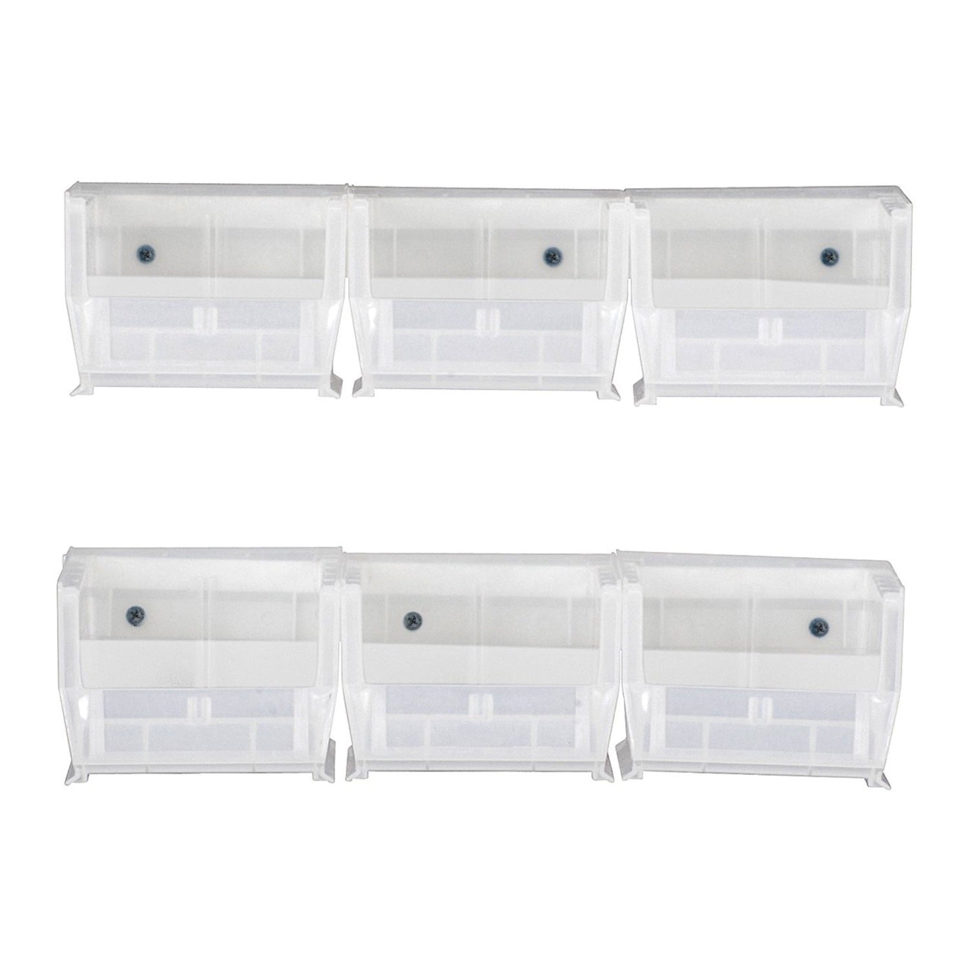 Hang-n-Stack Bin,  package, includes: (6) 7-3/8L x 4-1/8W x 3H (QUS220) clear bin and (2) bin rails