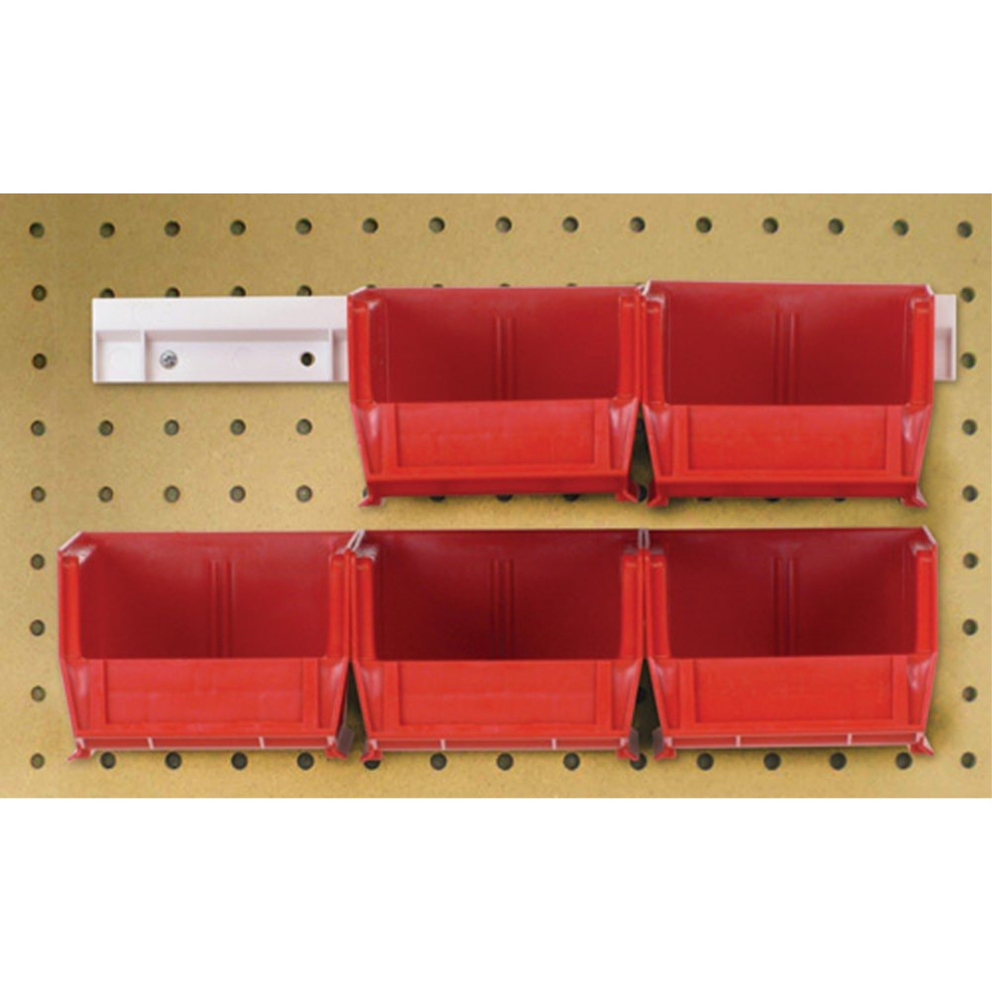 Hang-n-Stack Bin,  package, includes: (4) 10-7/8L x 5-1/2W x 5H (QUS230) red bin and (2) bin rails