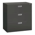 Hon Brigade 600 Series Lateral File | 3 Drawers | Polished Aluminum Pull | 42W X 18D X 39.1H | Charcoal Finish