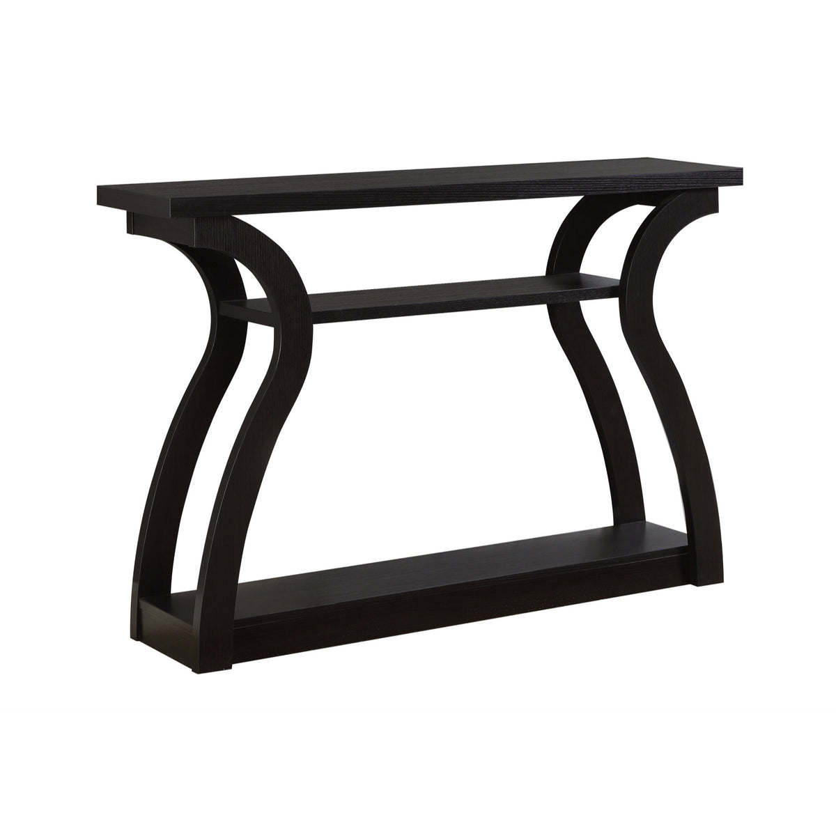 Ergode Accent Table  47 Inch L Espresso Hall Console With Curved Base And 3Tiered Design