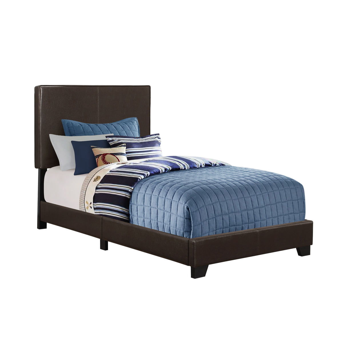 Ergode Twin Size Bed Frame  Dark Brown Leatherlook | Sturdy Wooden Slats | Block Style Legs | Assembly Parts Included | Mattre
