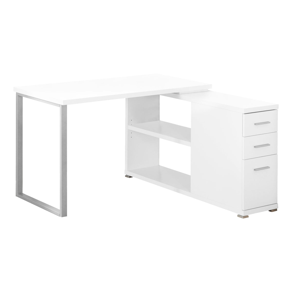 Computer Desk, Home Office, Corner, Left, Right Setup, Storage Drawers, L Shape, Work, Laptop, Metal, Laminate, White, Grey, Co