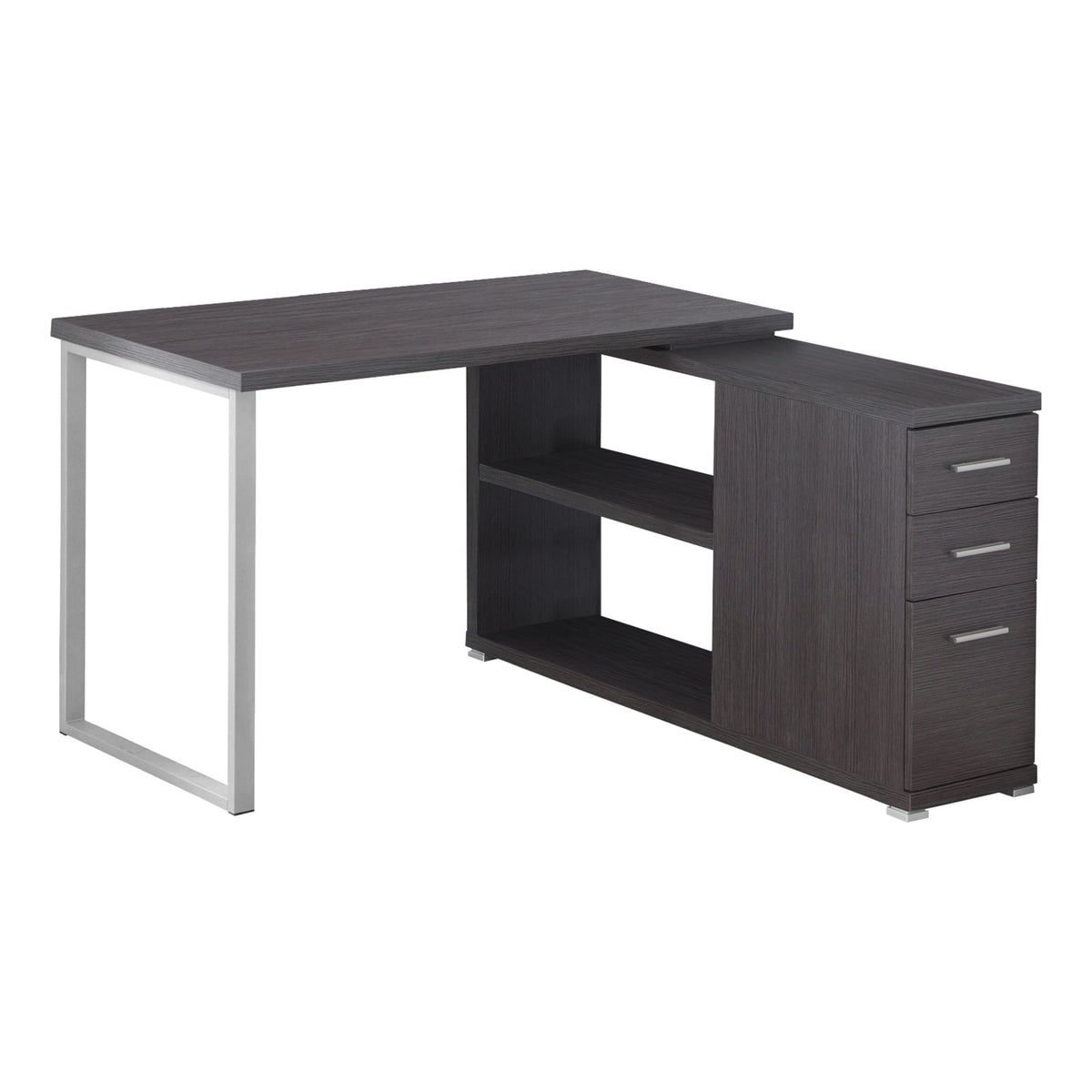 Computer Desk, Home Office, Corner, Left, Right Setup, Storage Drawers, L Shape, Work, Laptop, Metal, Laminate, Grey, Contempor