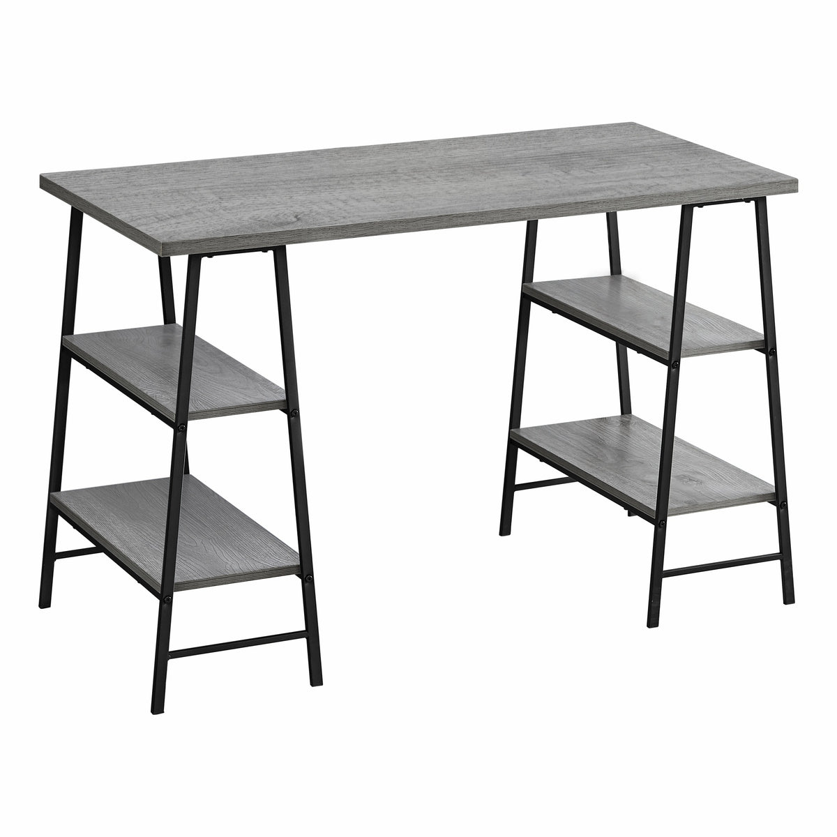 Ergode Industrialstyle Computer Desk  48 Inch L / Grey Woodlook Finish / Black Metal Legs  4 Open Shelves For Storage And Display