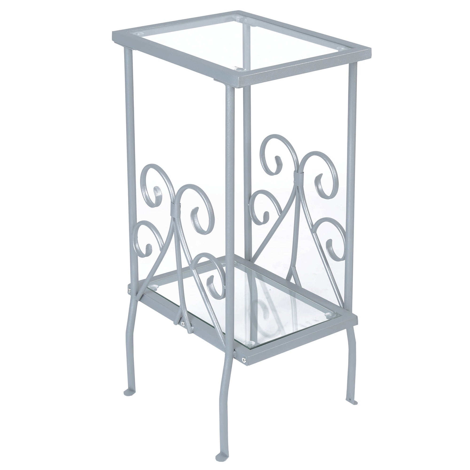 Accent Table, Side, End, Nightstand, Lamp, Living Room, Bedroom, Metal, Tempered Glass, Grey, Transitional