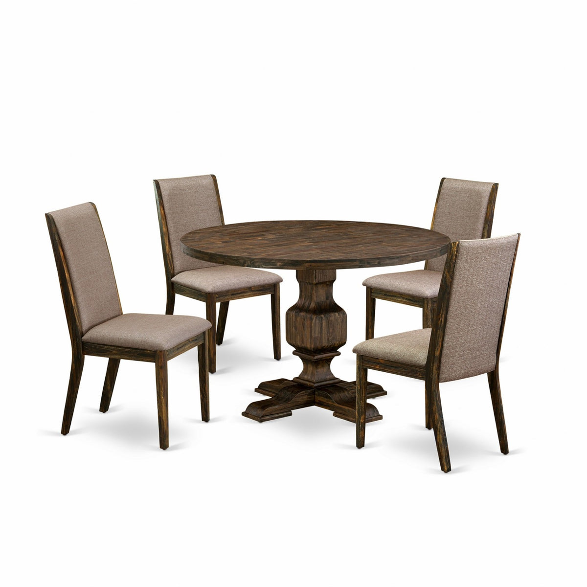 I3La5716 5Pc Dining Set  Round Table And 4 Parson Chairs  Distressed Jacobean Color