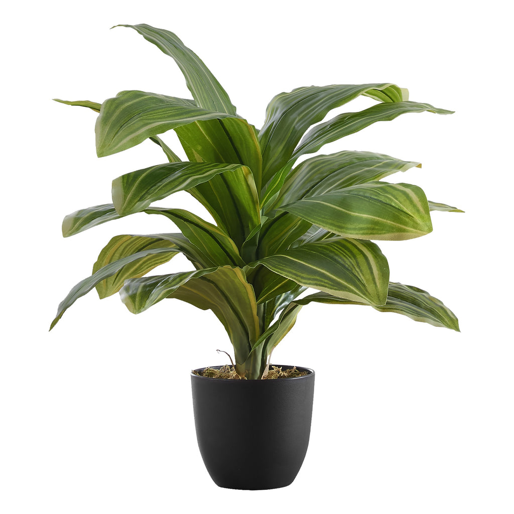 Monarch Specialties I 9573 Artificial Plant, 17' Tall, Dracaena, Indoor, Faux, Fake, Table, Greenery, Potted, Real Touch, Decorative, Green Leaves, Black Pot