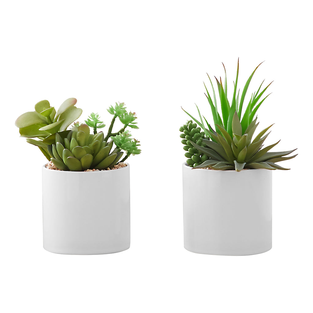Monarch Specialties I 9588 Artificial Plant, 7' Tall, Succulent, Indoor, Faux, Fake, Table, Greenery, Potted, Set of 2, Decorative, Green Plants
