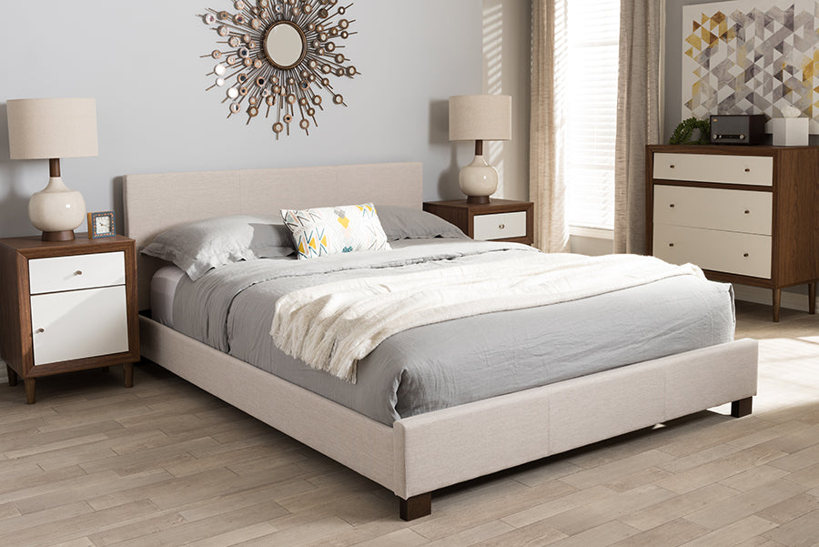 Baxton Studio Elizabeth Modern And Contemporary Beige Fabric Upholstered Panelstitched Full Size Platform Bed