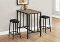 Dining Set, 3pcs Set, Counter Height, 36 Rectangular, Small, Kitchen, Brown Laminate, Black Metal, Contemporary, Modern