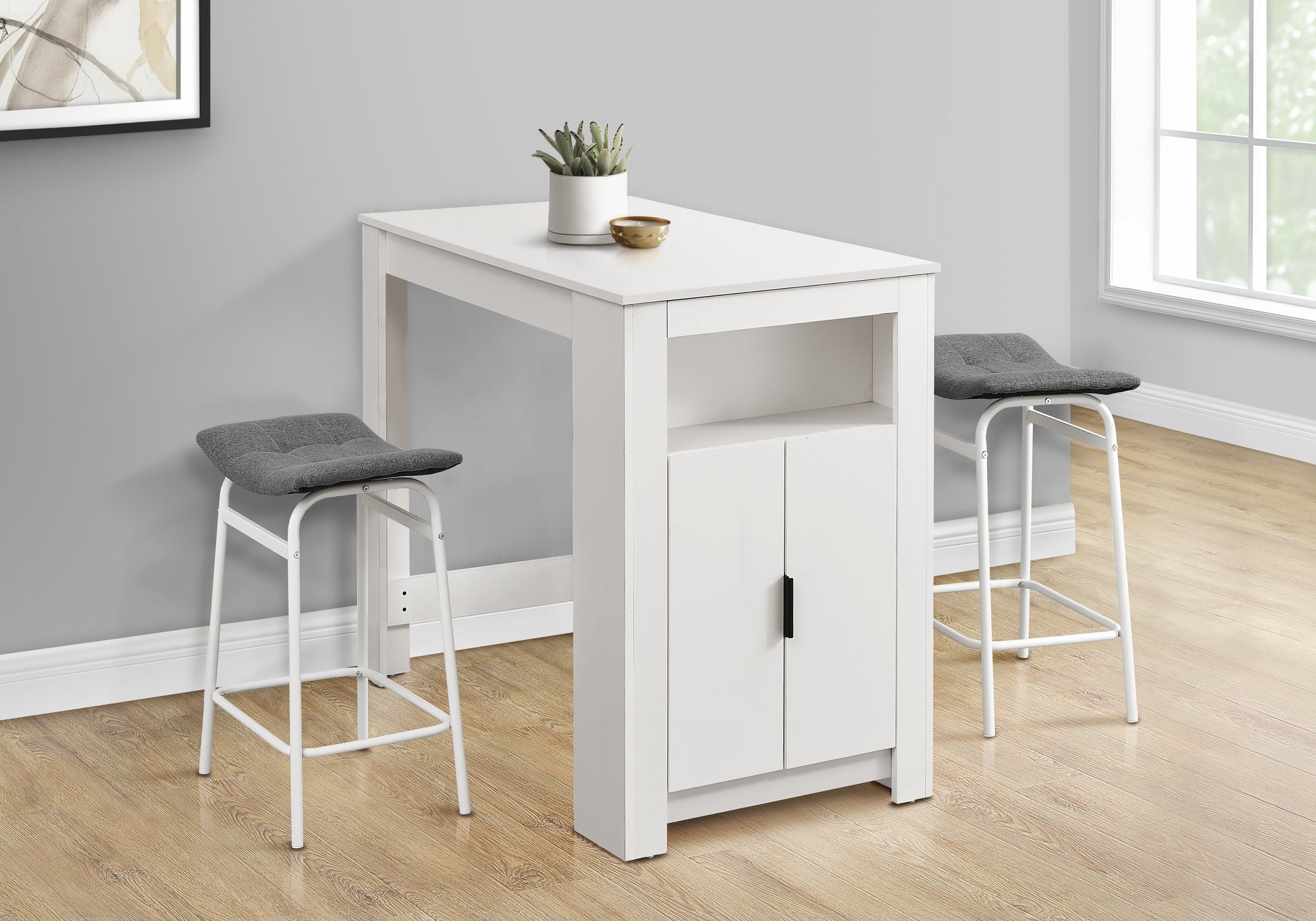 Dining Table, 48 Rectangular, Counter Height, Kitchen, Small, Storage, White Laminate, Contemporary, Modern