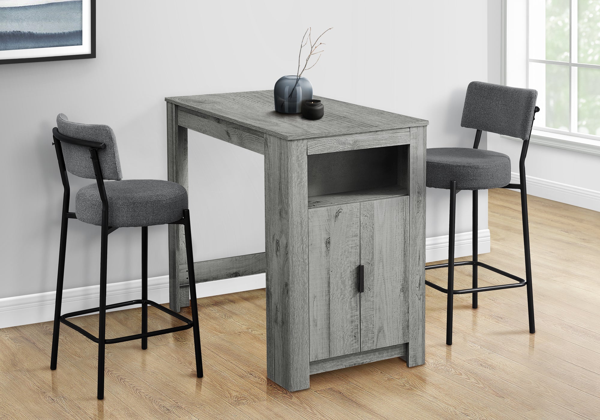 Dining Table, 48 Rectangular, Counter Height, Kitchen, Small, Storage, Grey Laminate, Contemporary, Modern