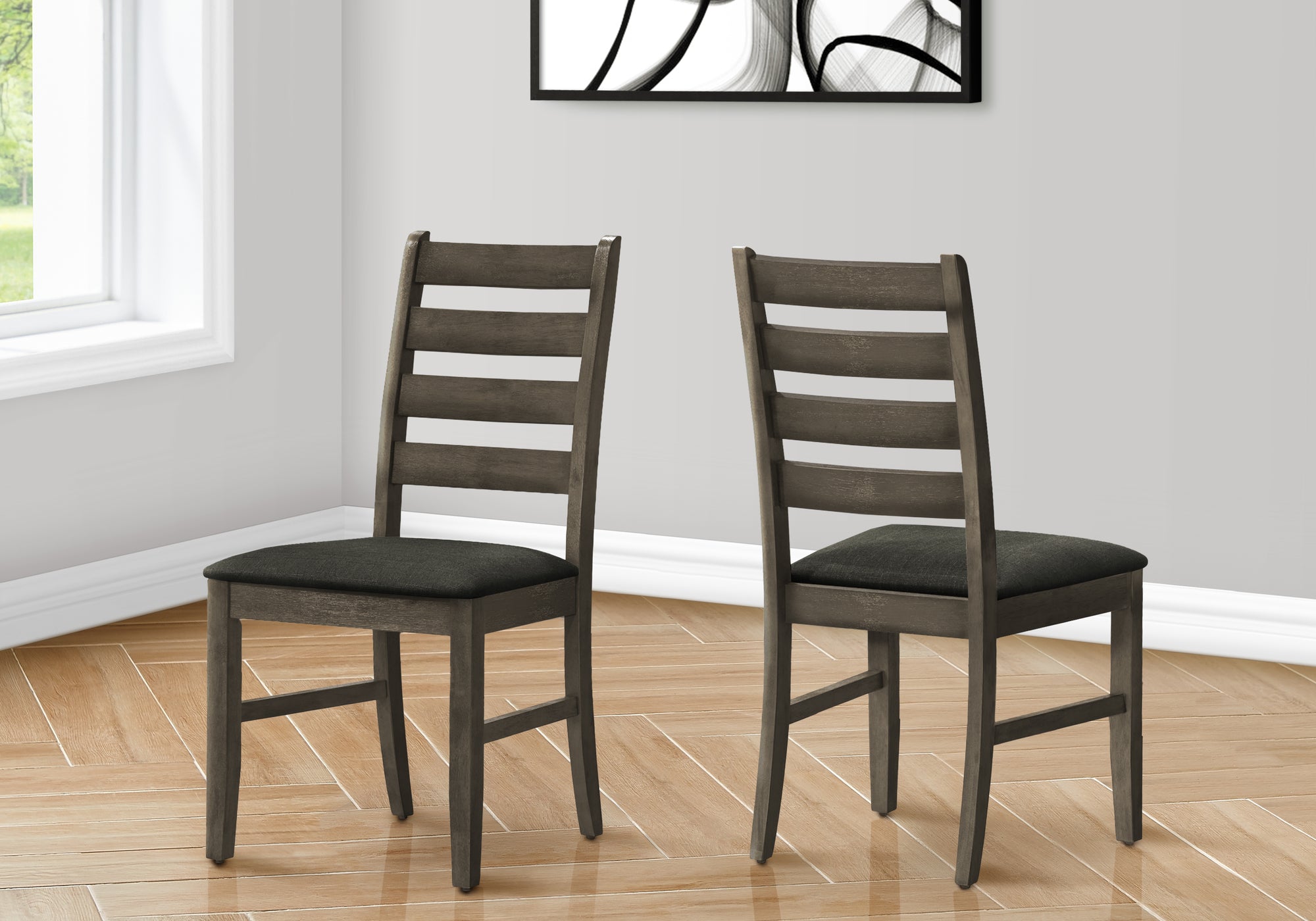 Dining Chair, 38 Height, Dining Room, Kitchen, Set Of 2, Side, Upholstered, Antique Grey, Grey Fabric, Transitional