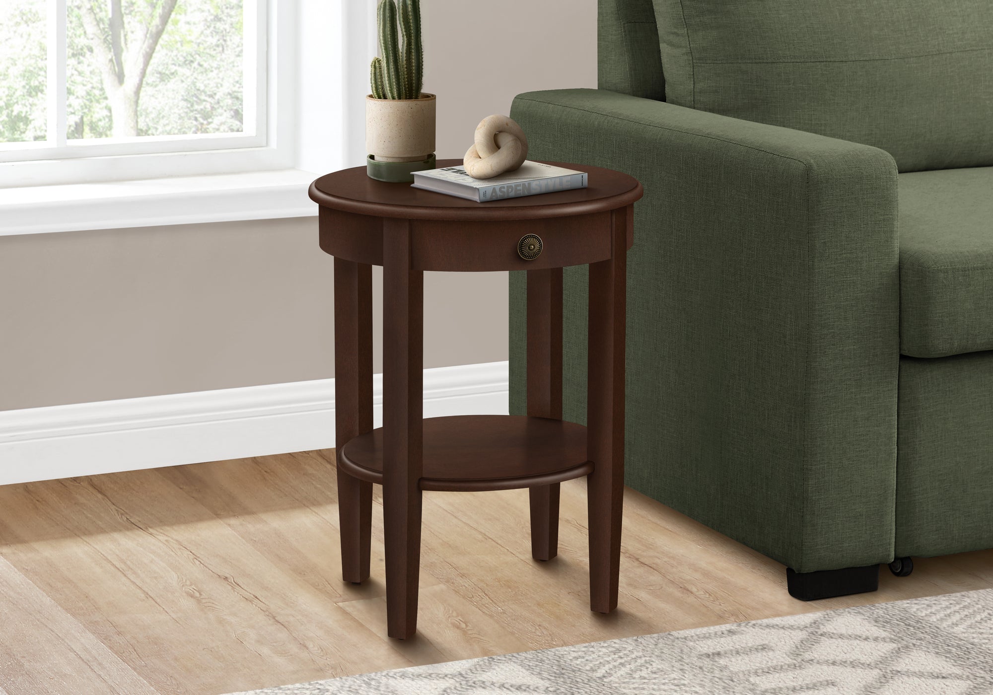 Accent Table, 2 Tier, End, Side Table, Round, Nightstand, Bedroom, Lamp, Brown Veneer, Transitional