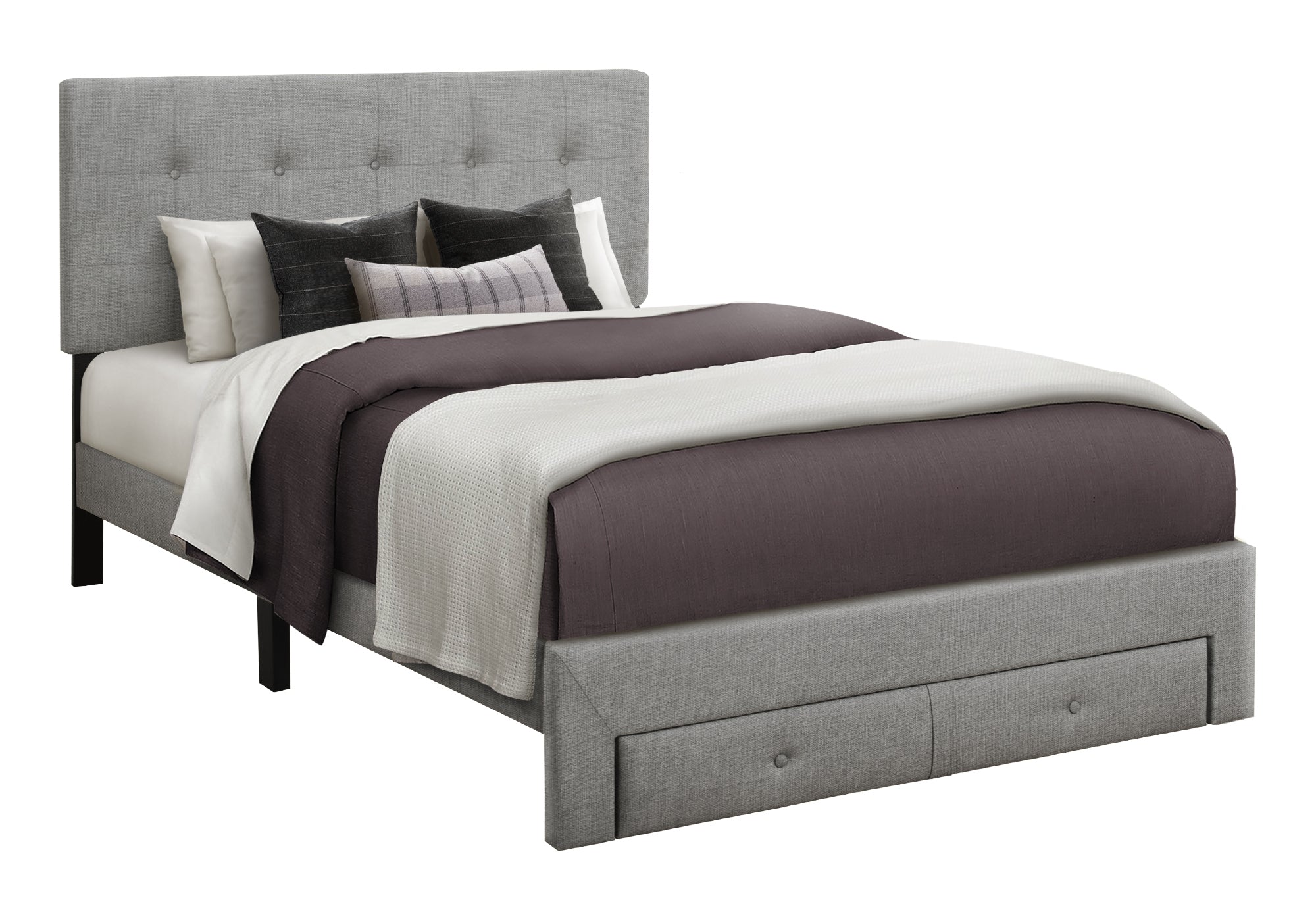 Bed, Full Size, Platform Bed, Upholstered, Storage Drawers, Bedroom, Juvenile, Grey Linen Look, Transitional