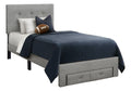 Bed, Twin Size, Platform Bed, Upholstered, Juvenile, Storage Drawers, Frame Only, Bedroom, Grey Linen Look, Transitional