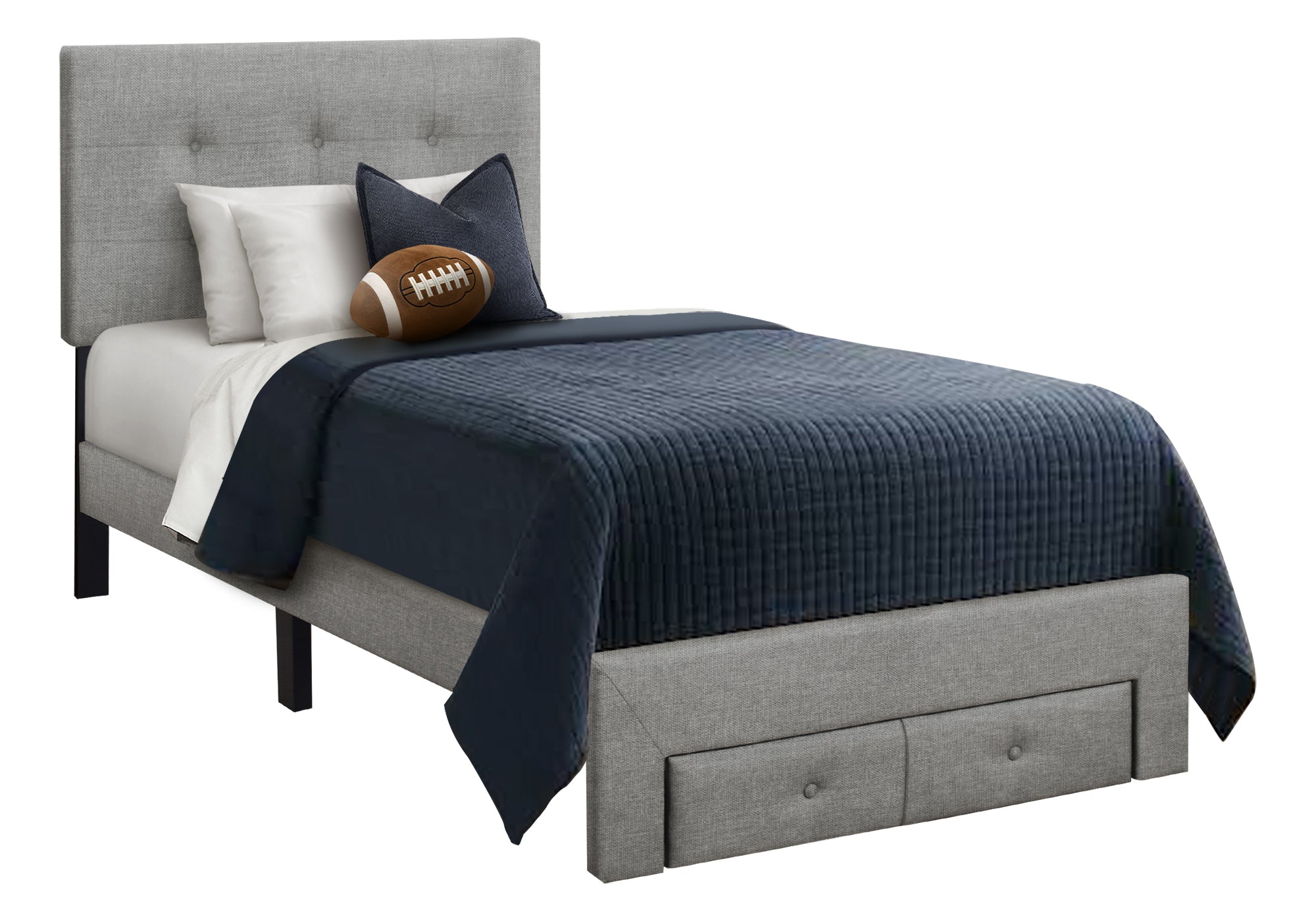 Bed, Twin Size, Platform Bed, Upholstered, Juvenile, Storage Drawers, Frame Only, Bedroom, Grey Linen Look, Transitional