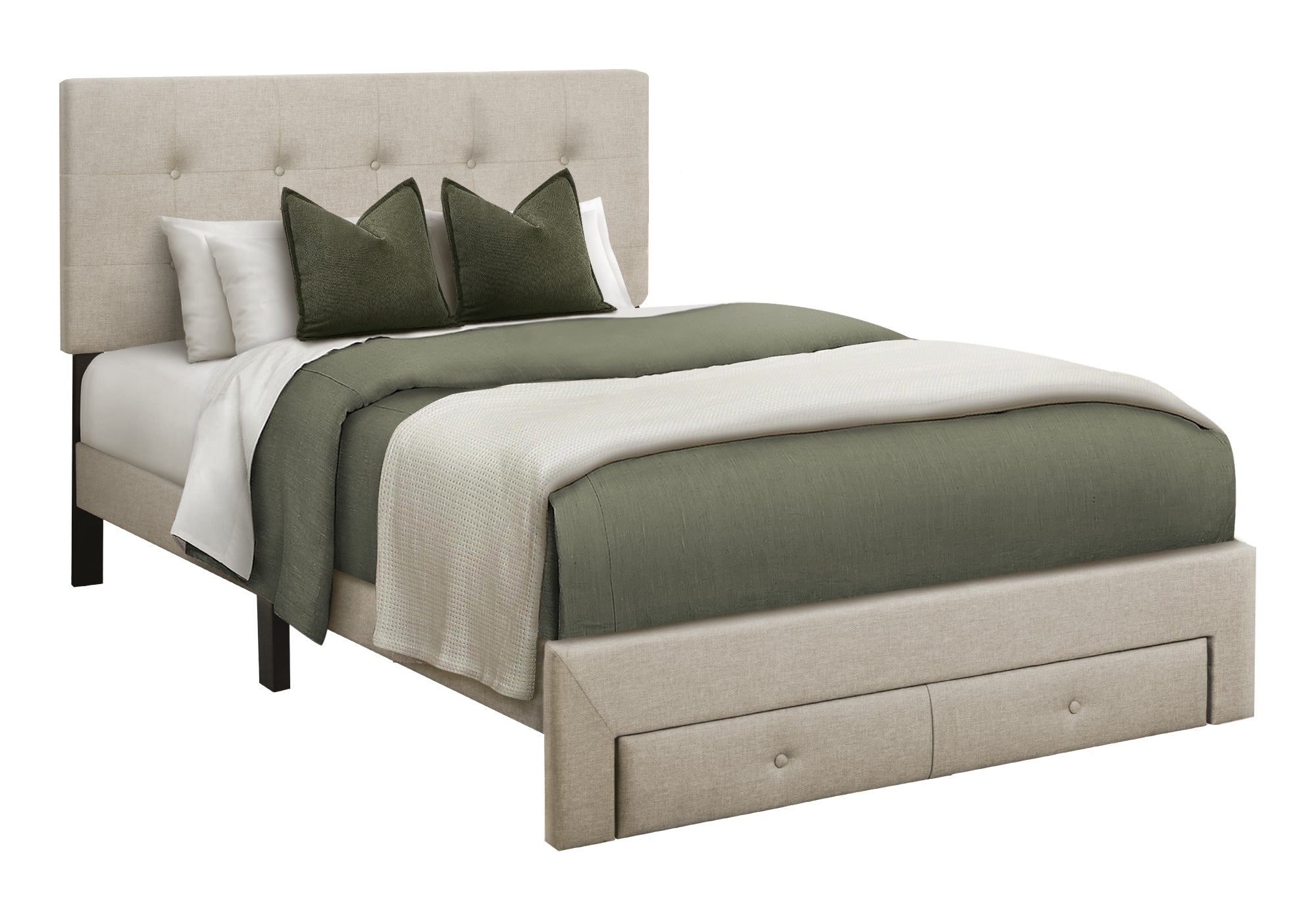 Bed, Full Size, Platform Bed, Upholstered, Storage Drawers, Bedroom, Juvenile, Beige Linen Look, Transitional