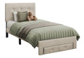 Bed, Twin Size, Platform Bed, Upholstered, Juvenile, Storage Drawers, Frame Only, Bedroom, Beige Linen Look, Transitional