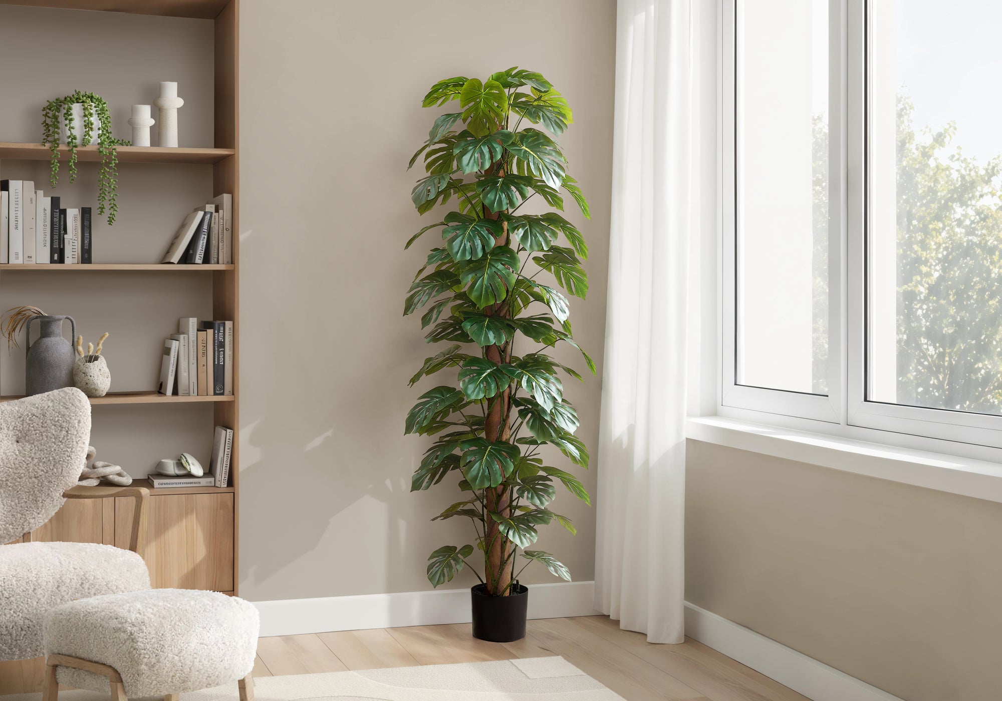 Artificial Plant, 83 Tall, Monstera Tree, Floor, Indoor, Decorative, Green Leaves, Black Pot