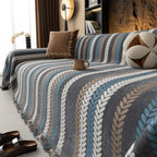 Cozy Decorative Throw Blanket for Couches, Boho Plush Woven Sofa Cover with Stripes