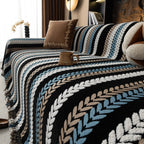 Cozy Decorative Throw Blanket for Couches, Boho Plush Woven Sofa Cover with Stripes