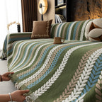 Cozy Decorative Throw Blanket for Couches, Boho Plush Woven Sofa Cover with Stripes