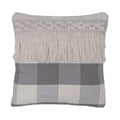 18'X18' Grey Plaid Fringe Cotton Pillow