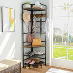 Industrial Metal/Wood Corner Hall Tree Shoe Storage Bench Coat Rack